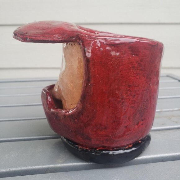 Handmade Hand Thrown Ceramic Glazed Kitsch Motor Cross Rider Helmet Planter Cup - Picture 4 of 9